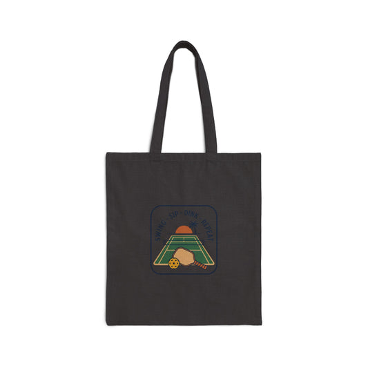 Swing Sip Dink Repeat Pickleball Tote Bag | Retro Court Canvas Bag