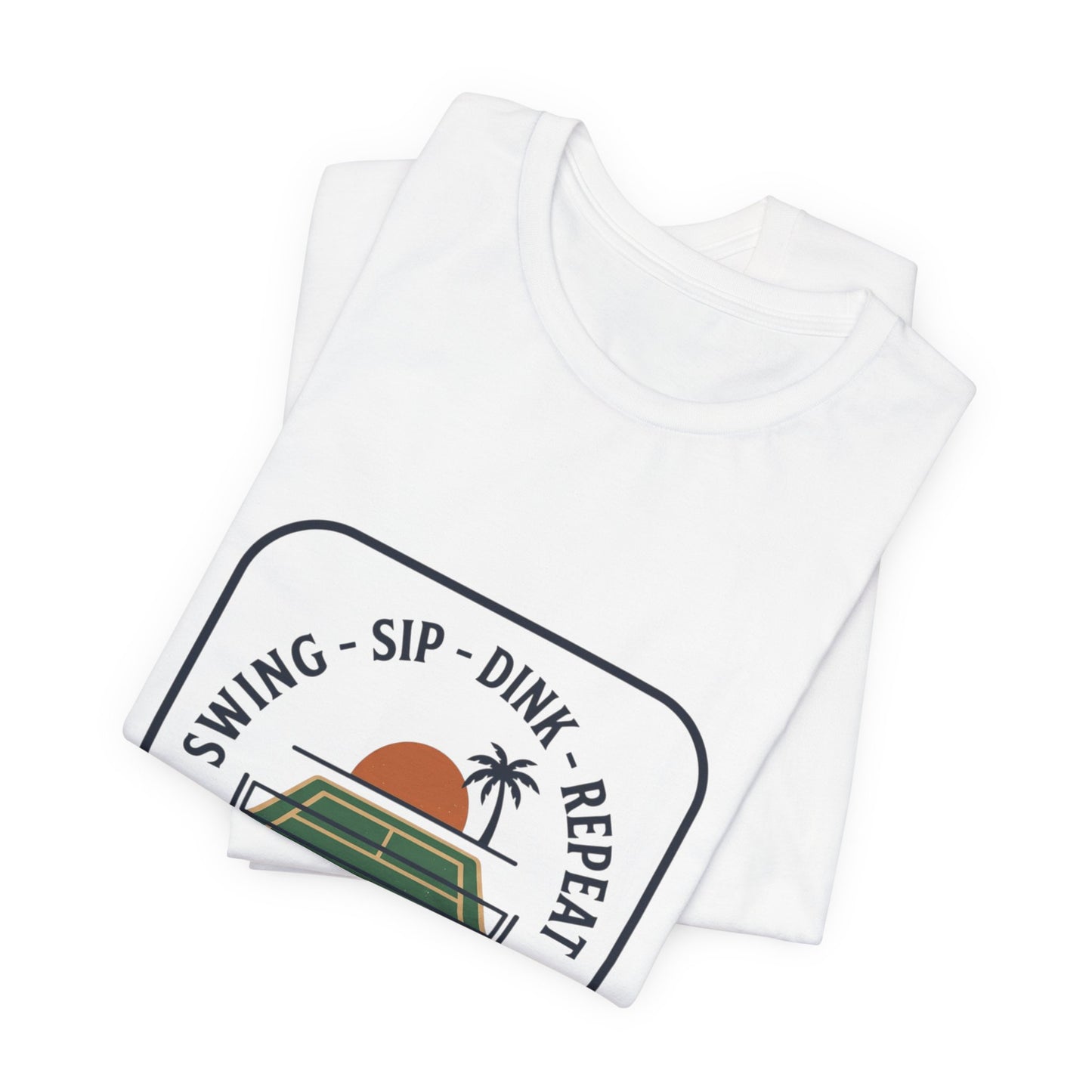 Swing Sip Dink Repeat Pickleball T-Shirt | Retro Court Sunset Tee