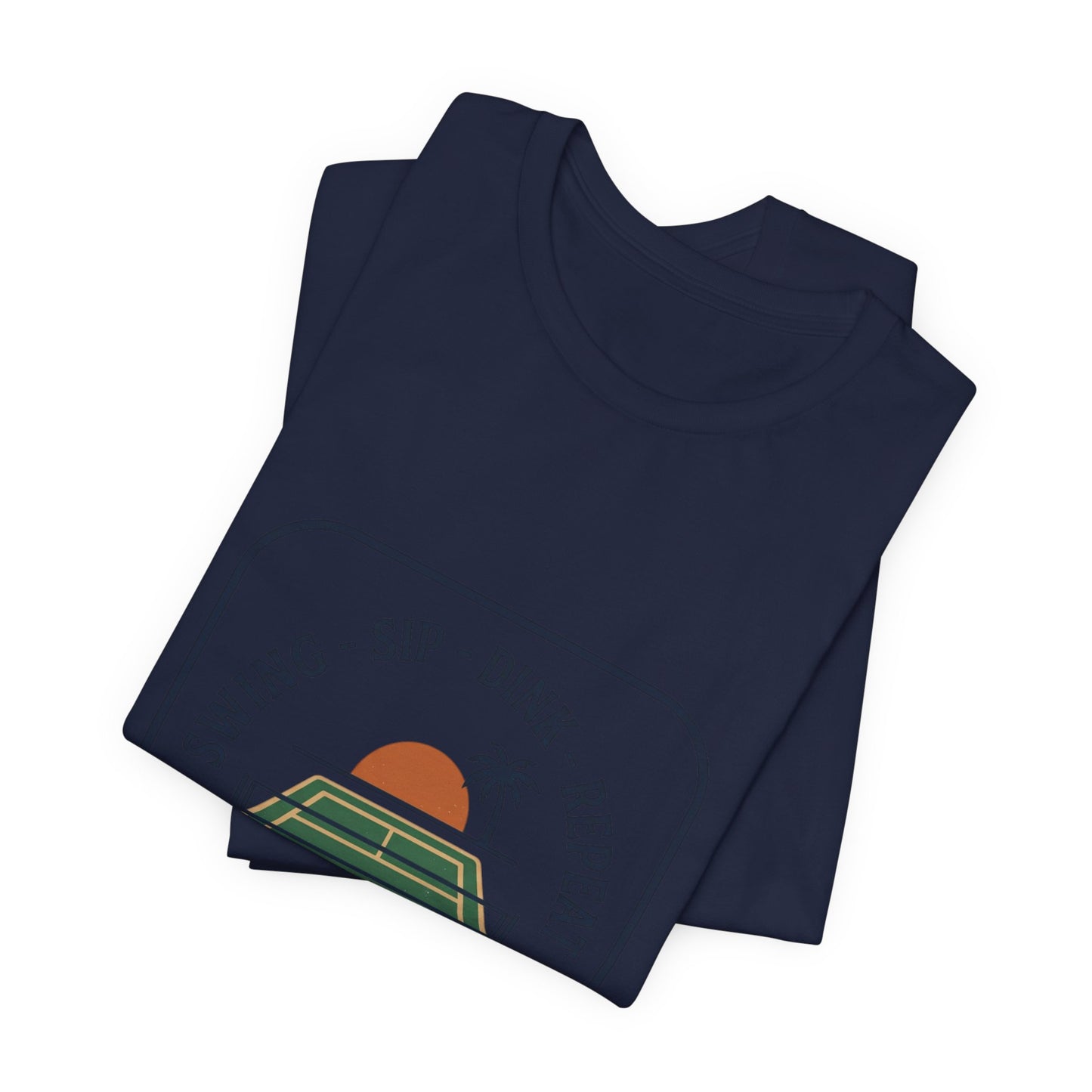 Swing Sip Dink Repeat Pickleball T-Shirt | Retro Court Sunset Tee