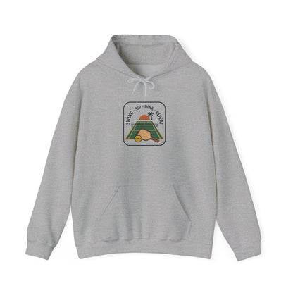 Swing Sip Dink Repeat Pickleball Hoodie | Retro Court Sunset Design