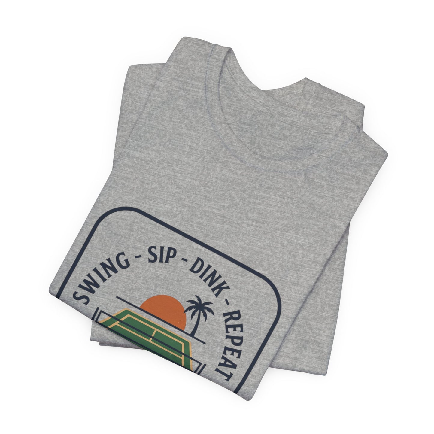 Swing Sip Dink Repeat Pickleball T-Shirt | Retro Court Sunset Tee