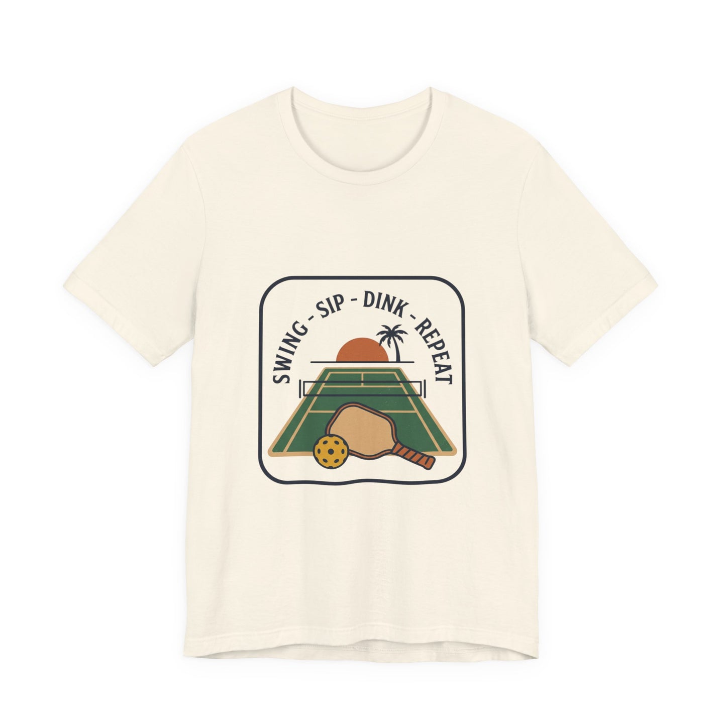 Swing Sip Dink Repeat Pickleball T-Shirt | Retro Court Sunset Tee