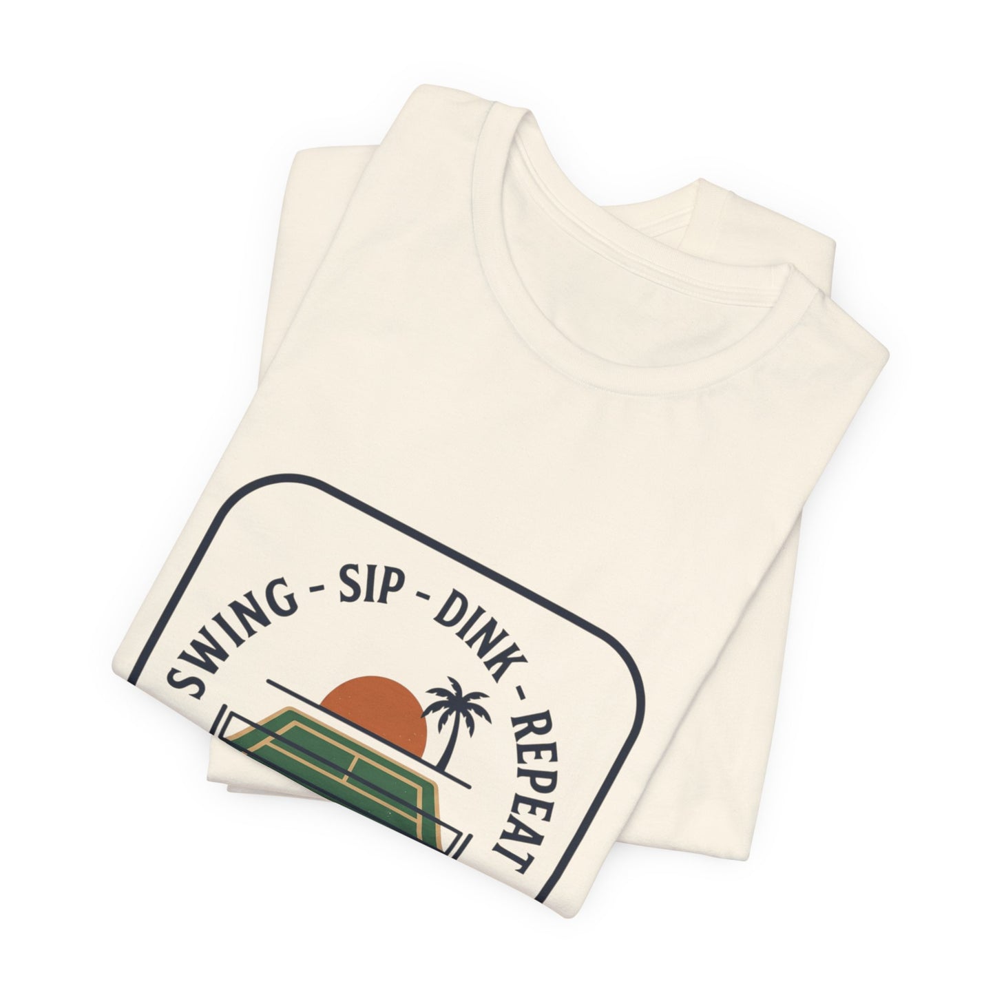 Swing Sip Dink Repeat Pickleball T-Shirt | Retro Court Sunset Tee