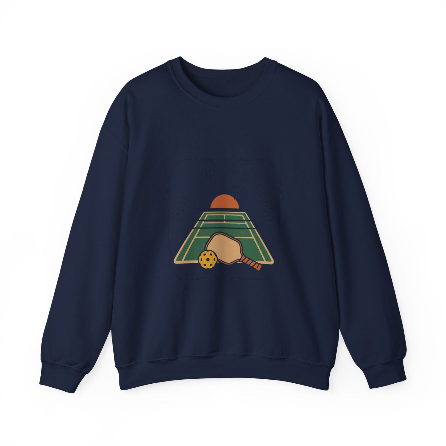 Swing Sip Dink Repeat Pickleball Crewneck Sweatshirt | Retro Court Sunset Design