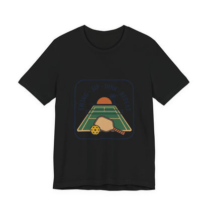 Swing Sip Dink Repeat Pickleball T-Shirt | Retro Court Sunset Tee
