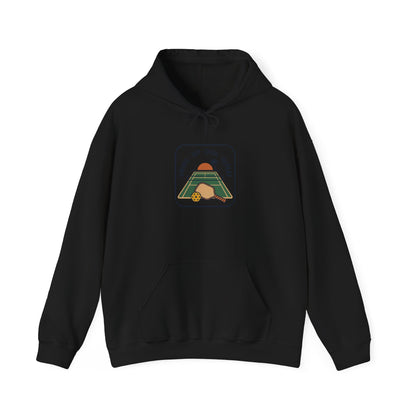 Swing Sip Dink Repeat Pickleball Hoodie | Retro Court Sunset Design