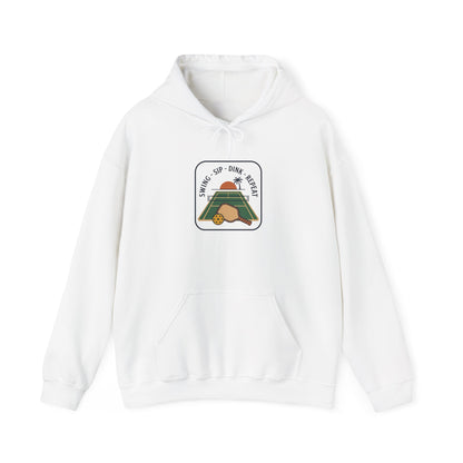 Swing Sip Dink Repeat Pickleball Hoodie | Retro Court Sunset Design