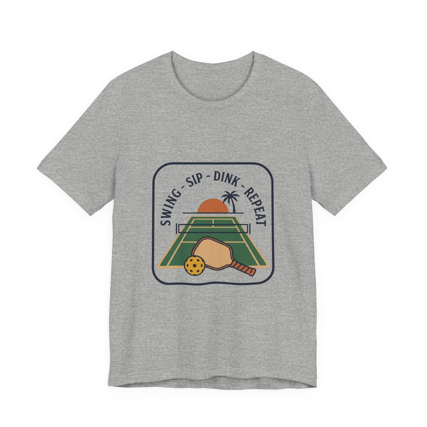 Swing Sip Dink Repeat Pickleball T-Shirt | Retro Court Sunset Tee