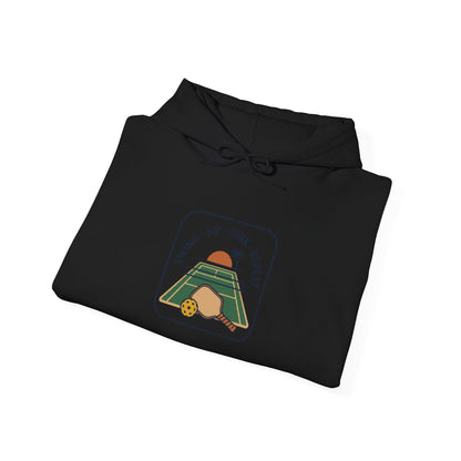 Swing Sip Dink Repeat Pickleball Hoodie | Retro Court Sunset Design